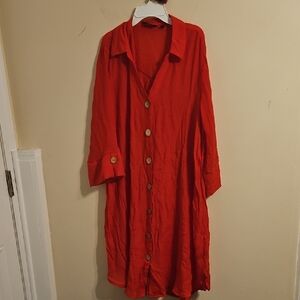 Mlle Gabrielle Coral 3/4 Sleeve Iightweight Button Down Dress. In EUC